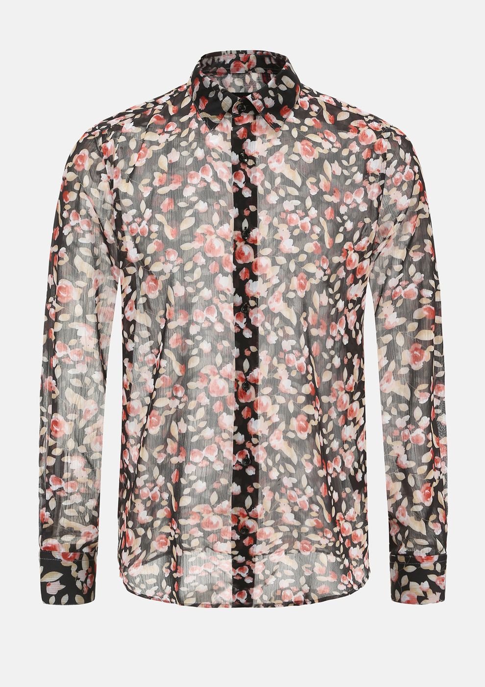 Devils Advocate Slim Fit Long Sleeve Floral Shirt in Black and White